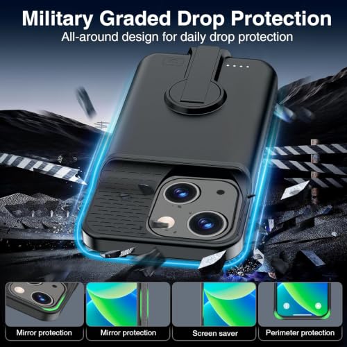 BOPPS Battery Case for iPhone 13/13 Pro/14/14 Pro with Stand，Ultra Slim 8500 Portable Rechargeable Strong Protective Extended Case Cover for iPhone 14,13 Series Black - size: iPhone 13/13 Pro/14/14 Pro