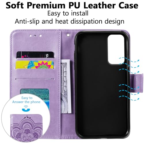 EYZUTAK Case for Samsung Galaxy A16 4G/5G, Premium Leather Magnetic Closure Flip Wallet Phone Case with Card Holder Cash Slot Stand Function Embossed Mandala Flower Shockproof Lanyard Cover - Purple - color: Purple, size: Samsung Galaxy A16 4G/5G