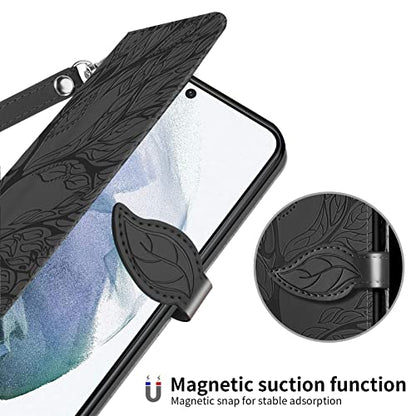 Wallet Case for Samsung Galaxy S22 5G with Card Holder/Slot Leather Flip Folio Stand Shell Magnetic Closure Wrist Strap Kickstand Phone Case(Galaxy S22 5G 6.1 inch) Black - color: Black, size: Samsung Galaxy S22 5G