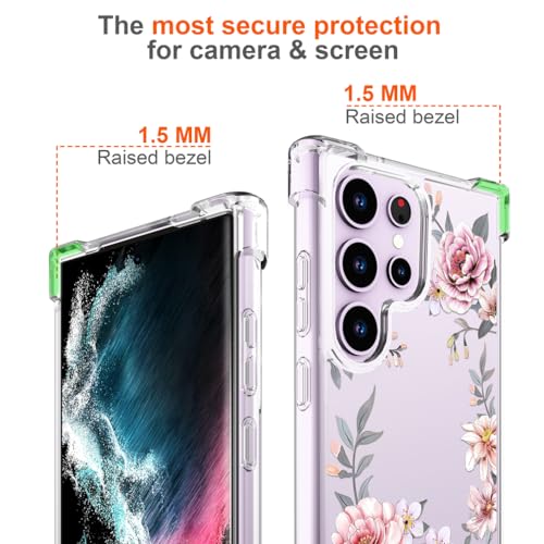 Hungo Galaxy S24 Ultra Case Floral Flower Clear with Design Cute, Girly for Women Girls Floral Transparent Case Compatible with Samsung Galaxy S24 Ultra Pink Lily - color: Pink Lily