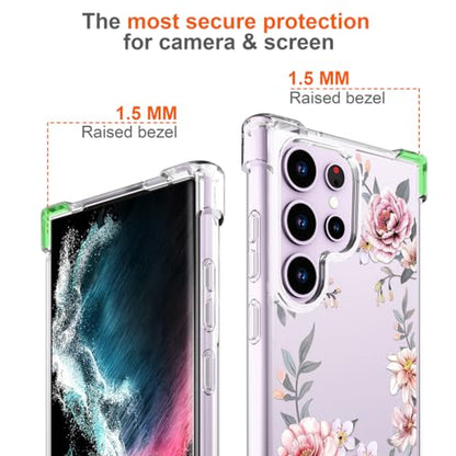 Hungo Galaxy S24 Ultra Case Floral Flower Clear with Design Cute, Girly for Women Girls Floral Transparent Case Compatible with Samsung Galaxy S24 Ultra Pink Lily - color: Pink Lily