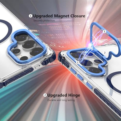 Nvollnoe for Samsung S25 Ultra Case Compatible with MagSafe Military Grade Shockproof Heavy Duty Protective Adjustable Kickstand Ultra Clear Magnetic Phone Case for Samsung S25 Ultra(Blue) - color: Clear-Blue