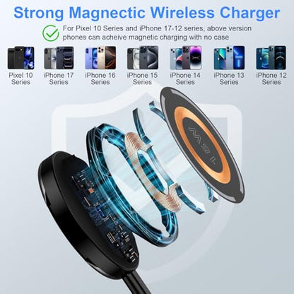 Magnetic Wireless Charger for iPhone 18 Pro/18Pro Max/17/16/15/14/13/12 Series,AirPods3/2/Pro, 2Pack 15W Mag-Safe Charger Fast Charging Pad for Samsung S26/25/24/23, Pixelsnap Charger for Google Pixel