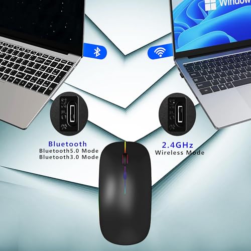 WREANU Wireless Mouse, Rechargeable Bluetooth Mouse for Laptop (Black) - color: Black