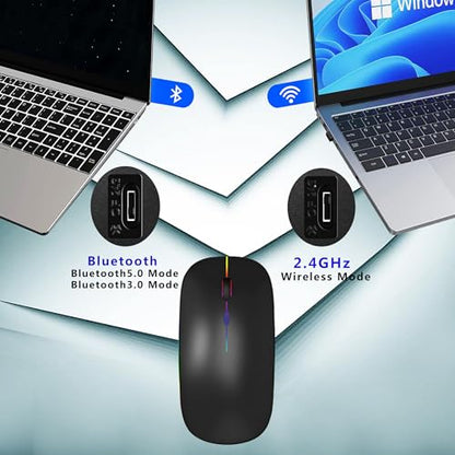 WREANU Wireless Mouse, Rechargeable Bluetooth Mouse for Laptop (Black) - color: Black