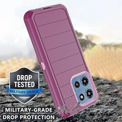 for Motorola Moto G 2026/2025 Case: for Moto G Play 2026 Case with Belt Clip Holster, Heavy Duty 3-Layer Military Grade Rugged Full Body Protection Cover (Wine/Pink) - color: Wine/Pink
