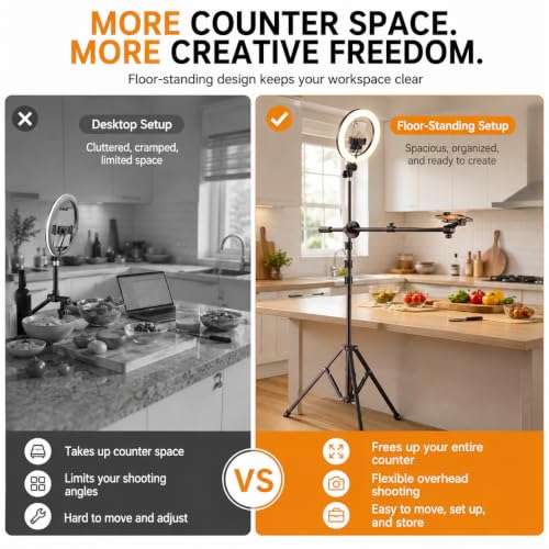 Upgrade Tripod Ring Light Stand with 2 Telescopic Arms -67" Ring Light Tripod for iPhone&Android, Overhead Phone Mount with Remote, Phone Stand for for TikTok, YouTube，Zoom & Video Recording