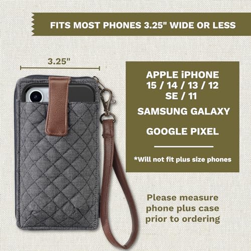 Bella Taylor Cell Phone Wristlet, Quilted Phone Wallet for Women | Lightweight, RFID blocking, phone pocket, built-in wallet, card organizer, coin pocket, secure zipper, quality construction - color: Dark Denim