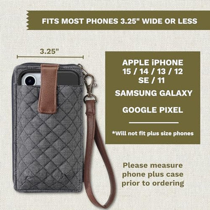 Bella Taylor Cell Phone Wristlet, Quilted Phone Wallet for Women | Lightweight, RFID blocking, phone pocket, built-in wallet, card organizer, coin pocket, secure zipper, quality construction - color: Dark Denim