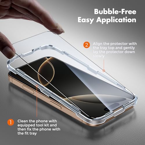 UNBREAKcable for iPhone 16 Pro Screen Protector, 3-Pack Full Coverage Tempered Glass [Military Grade Shatterproof] [9H Hardness] [Easy Installation Frame] [Bubble Free] for iPhone 16 Pro 6.3" - size: iPhone 16 Pro