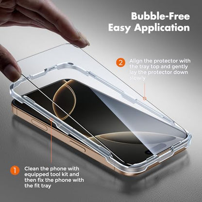 UNBREAKcable for iPhone 16 Pro Screen Protector, 3-Pack Full Coverage Tempered Glass [Military Grade Shatterproof] [9H Hardness] [Easy Installation Frame] [Bubble Free] for iPhone 16 Pro 6.3" - size: iPhone 16 Pro