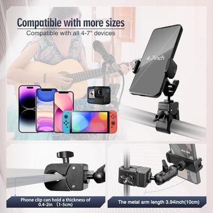 ROCKFREE Clip Phone Holder,Universal Arm,Clamp Mount for Hanldle Bar,Desk - style: 3.94" Aluminum Arm Phone Holder
