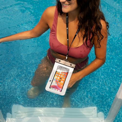 geckobrands Large Phone Dry Bag – IPX8 Waterproof with Lanyard for Submersion Protection – Fits Most iPhone and Samsung Galaxy Models White - color: White