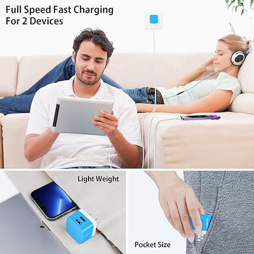 USB Charger Block, Wall Charger Cube for Samsung Galaxy A17 A16 5G A15 A14 A55 A56 A35 A36 Z Flip 7 Z Fold 7 S25 Ultra S24 FE,2Pack Fast Charging Brick for iPhone 17 16 15 14 13 12 11 Pro Max,Pixel 10 - color: Blue