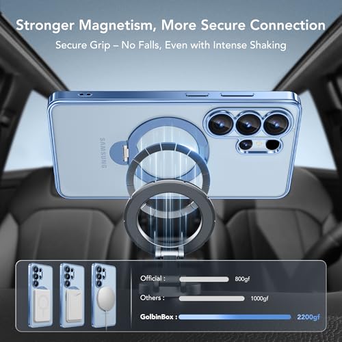 GolbinBox Magnetic for Samsung Galaxy S26 Ultra Case with 360° Spin Stand,[Compatible with MagSafe][Military Drop Protection] Shockproof Phone Cover for AI Galaxy S26 Ultra with Kickstand(Blue/Clear) - color: Blue/Clear