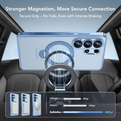 GolbinBox Magnetic for Samsung Galaxy S26 Ultra Case with 360° Spin Stand,[Compatible with MagSafe][Military Drop Protection] Shockproof Phone Cover for AI Galaxy S26 Ultra with Kickstand(Blue/Clear) - color: Blue/Clear