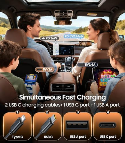 Temdan Retractable Car Charger,75W Fast Charger USB C Car Truck Accessories - color: Grey/C+L
