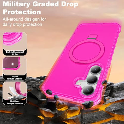 Compatible with Samsung Galaxy S24 Plus/S25 Plus Case 6.7'' Cute Wavy Frame with Magnetic Stand [Compatible with Mag-Safe] Military-Grade Translucent Phone Case for Women Girls, Hot Pink - color: Hot Pink, size: Samsung Galaxy S24 Plus /Samsung Galaxy S25