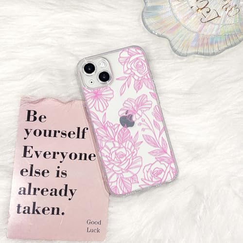 NITITOP Compatible for iPhone 17 Case Cute Clear Floral Flower - Pink | for Girls Women , Girly , Aesthetic , Soft TPU , Full Camera Lens , Protective , Shockproof Phone Cover - color: Pink