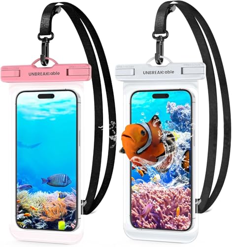UNBREAKcable Waterproof Phone Pouch-2 Pack IPX8 Waterproof Phone Case for iPhone 16 15 14 13 12 11 Pro Max & Samsung S25 S24-Dry Bag & Travel Essentials for Beach, Pool, Kayak & Cruise-7" Pink+White - color: Pink+White