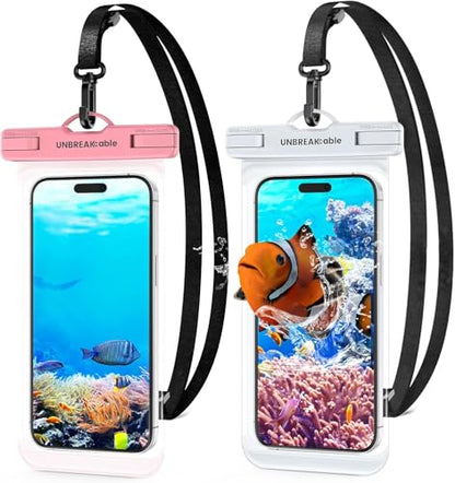 UNBREAKcable Waterproof Phone Pouch-2 Pack IPX8 Waterproof Phone Case for iPhone 16 15 14 13 12 11 Pro Max & Samsung S25 S24-Dry Bag & Travel Essentials for Beach, Pool, Kayak & Cruise-7" Pink+White - color: Pink+White