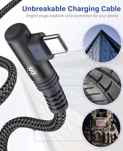 USB to USB C Cable 3.1A Fast Charge Right Angle CarPlay 3.3ft 2-Pack Black - color: Black, size: 3.3ft+3.3ft