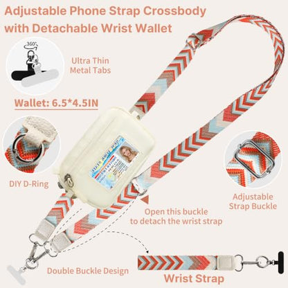 Clip and Go Strap for Phone with Wallet Crossbody Lanyard (Orange White) - color: Orange White