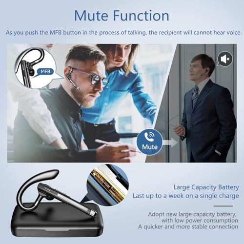 Bluetooth Headset with Microphone, Wireless Earpiece for Work & Driving - color: Black+silver