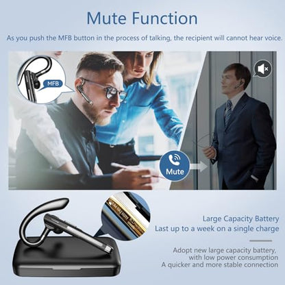 Bluetooth Headset with Microphone, Wireless Earpiece for Work & Driving - color: Black+silver
