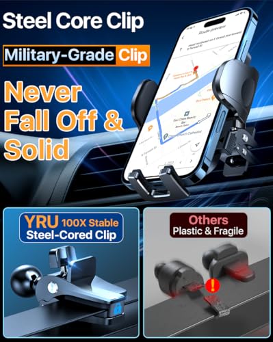 YRU【True Military-Grade Safety & Patent Certs】360°Rotation Car Phone Holder【100+LBS Strong Suction & Clip】Windshield Dash Vent Cell Phone Mount Cradle for iPhone17 16 Pro Max Truck Samsung, Light Red - color: Light Red