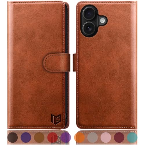 SUANPOT Compatible with iPhone 17 6.3" Wallet case with RFID Blocking Credit Card Holder,Flip Book PU Leather Protective Cover Women Men for Apple 17 Phone case Light Brown - color: Light Brown, size: iPhone 17 6.3"