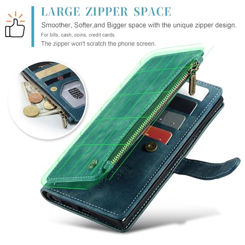 Samsung Galaxy S24 Ultra 5G Wallet Case with Card Holder Kickstand Magnetic Zipper Pocket Lanyard Strap Wristlet,Leather Flip Case Wallet for Samsung Galaxy S24 Ultra 5G 6.8 Inch(Blue) - color: Blue, size: S24 Ultra 6.8 Inch