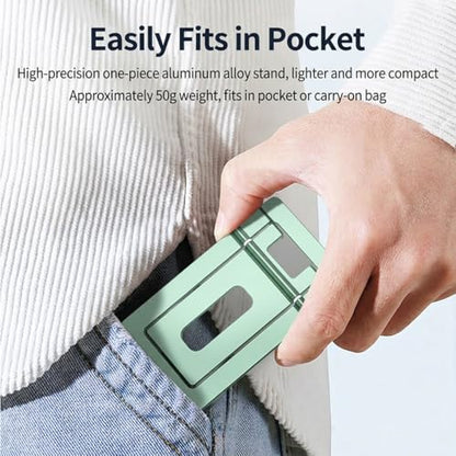 Ultra Slim Aluminum Card Phone Stand, Portable Foldable Pocket Cell Phone Holder, Adjustable Desktop Smartphone Stand for iPhone, Samsung, Android Phones, Travel Home (Lemon Green) - color: Lemon green