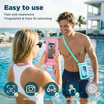 CACOE Floatable Waterproof Phone Pouch 2 Pack Up to 9.0", Pink+Green | Floatable, IPX8 Waterproof Phone Case,Adjustable Lanyard,Dry Bags for Beach/Cruise/Travel/Camping/Kayak/Vacation Essentials - color: Pink+Green#1, size: Up to 9.0"-Floatable