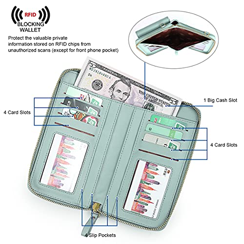 S-ZONE Small Crossbody Bags for Women Phone Purse RFID Blocking Wallet | Card Slots, Vegan Leather, Anti-theft, Multi Pockets, Detachable Adjustable Strap, Travel Eveyday Outing - color: Light Green