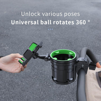 3-in-1 Stroller Cup Phone Holder Attachment, Cup Holder with Phone Mount for Walker, Wheelchair, Stroller, Universal Double Cup Holder Fits Most Donna, Uppababy, Bugaboo, Anti-Slip & Easy Install