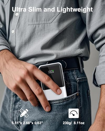Portable Charger,Slim 10000mAh Power Bank,22.5W USB-C Fast Charging Battery Pack Compatible with iPhone 17/16/15/14/13/12 Pro Samsung Galaxy, iPad, AirPods, Android Tablets (White) - color: White