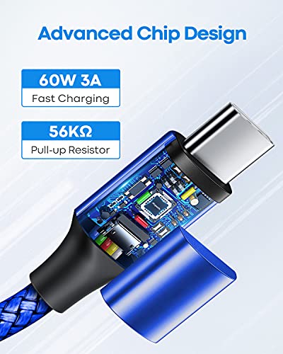 etguuds USB C to USB C Cable 0.5ft, 2-Pack 60W C to C Cable Fast Charging - color: Blue, size: 0.5ft