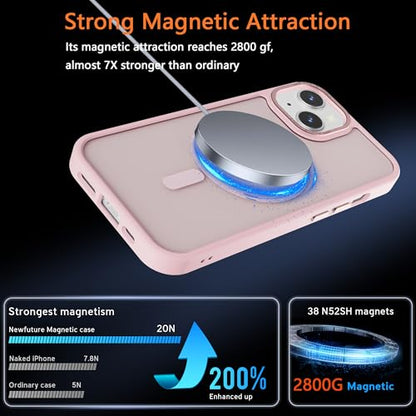 Magnetic iPhone 14/13 case,Compatible with Magsafe, Military-Grade Protection,Slim Translucent Matte Shockproof with Anti-Scratch Anti-Fingerprint Phone Cover (Pink, iPhone 14/13) - color: Pink, size: iPhone 14/13
