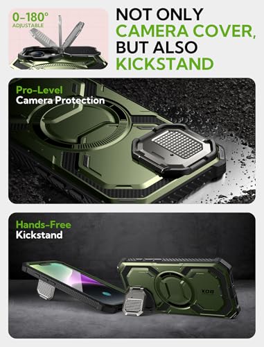 i-Blason for iPhone 16e / iPhone 17e Case MagSafe with Stand, Green | Built-in Screen Protector, Fit for MagSafe, Adjustable Camera Cover Stand, Full-Body Protection, Military - color: Green