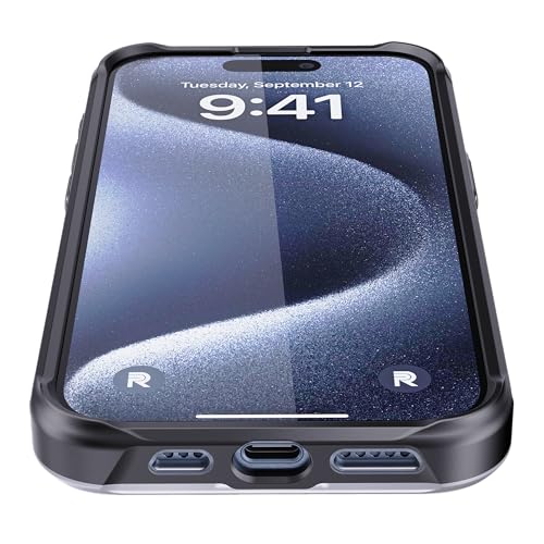 REBEL Clear Case for iPhone 15 Pro [Frosted Series Gen-5] Translucent Matte Texture, Grippy Sides, Non-Yellowing, Protective Shockproof Bumpers, Metal Lens & Buttons, 6.1 Inch Phone 2023 - color: Frosted Black, No MagSafe, size: iPhone 15 Pro