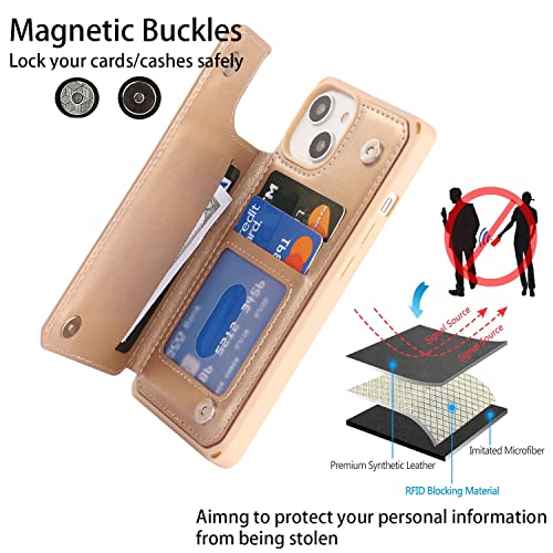 Cavor for iPhone 14 Wallet Case with Card Holder for Women, Golden - color: D-Golden