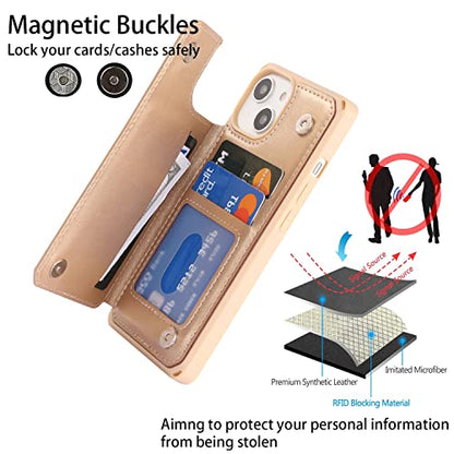 Cavor for iPhone 14 Wallet Case with Card Holder for Women, Golden - color: D-Golden