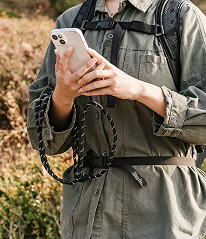 Ringke Holder Link Black, Adjustable Crossbody Strap with Cell Phone Tether Tab, Universal Multifunctional Lanyard Patch - color: Black & White