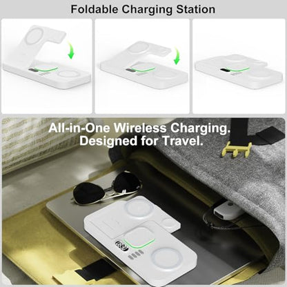 Dual Phone Magnetic Wireless Charging Station for Apple Devices/Apple Ecosystem,with Auto-Switch 7-Color Light & Clock, Compatible with iPhone 17/16/15, for iWatch 11/10/9 & AirPods Pro3（Cream
