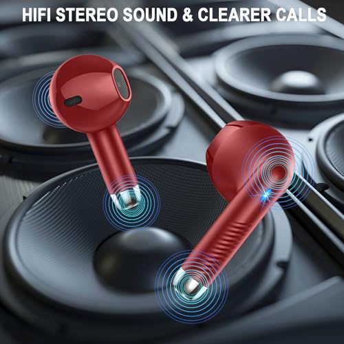 Jxrev Wireless Earbuds, Bluetooth Headphone 5.4, LED Power Display Ear Buds - color: peach Wine red
