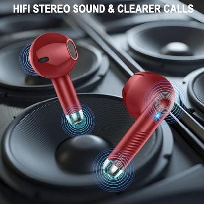 Jxrev Wireless Earbuds, Bluetooth Headphone 5.4, LED Power Display Ear Buds - color: peach Wine red