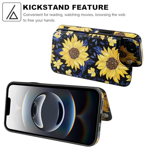 HAOPINSH for iPhone 17e 16e Wallet Case with Card Holder, Blooming Sunflowers Pattern Back Flip Folio PU Leather Kickstand Card Slots Case for Women Girls, Double Magnetic Clasp Shockproof Cover 6.1" - color: Blooming Sunflowers