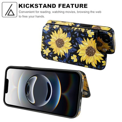 HAOPINSH for iPhone 17e 16e Wallet Case with Card Holder, Blooming Sunflowers Pattern Back Flip Folio PU Leather Kickstand Card Slots Case for Women Girls, Double Magnetic Clasp Shockproof Cover 6.1" - color: Blooming Sunflowers