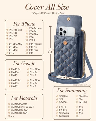Miss Adola Zipper Cell Phone Purse Crossbody Bag for Women | Zipper Closure, RFID Blocking, Card Slots, Adjustable Shoulder Strap, Cute Small Phone Wallet for Travel and Daily Carry - color: Blue